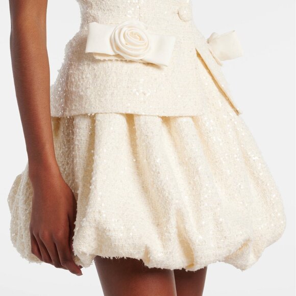 Self-Portrait Boucle Bow Detail Mini Dress (BRIDAL) Size 4 - Picture 4 of 7